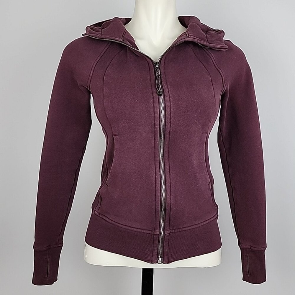 Lululemon Women's Scuba Hoodie Full Zip Garnet Purple Thumbholes Pockets 2